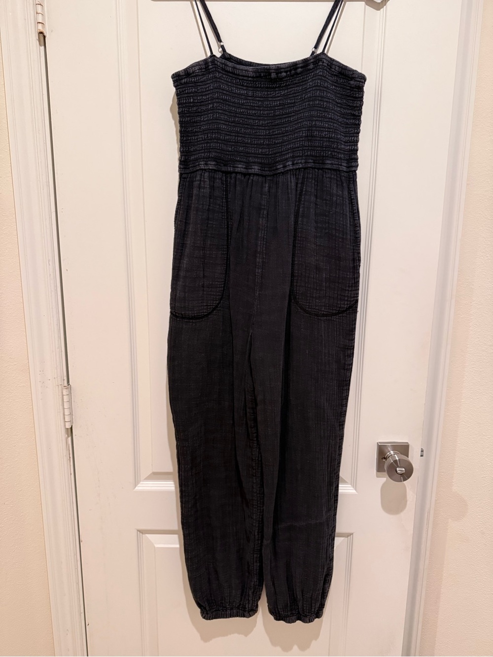 Z Supply Black Smocked Jumpsuit with Pockets